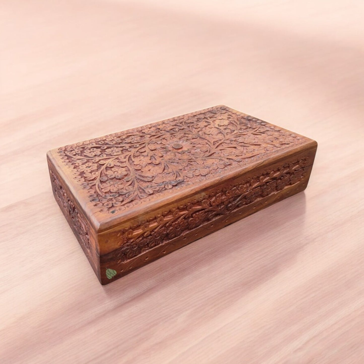 Wooden Gift & Jewellery Box | Floral Carving in Sheesham Wood | L 10×6 in | M 7×5 in | S 6×4 in