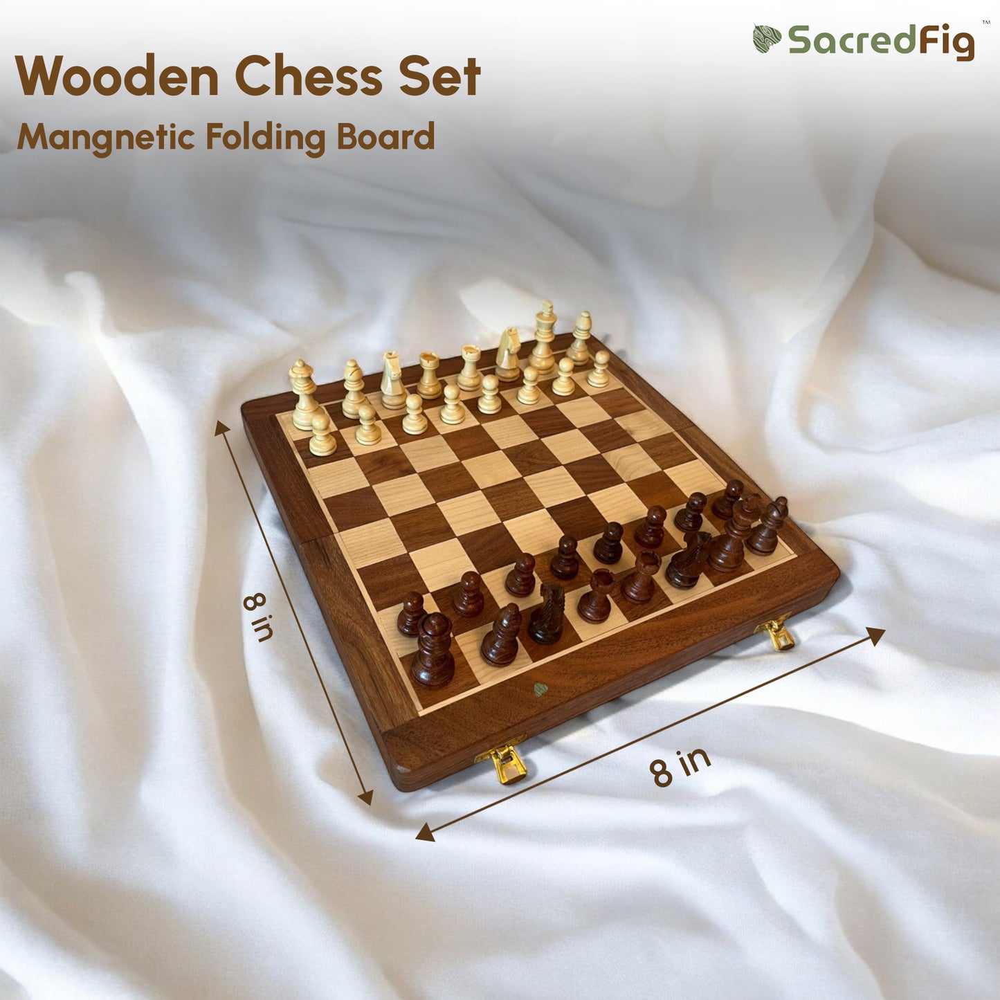 SacredFig Wooden Chess with Magnetic Board | S, M, L sizes