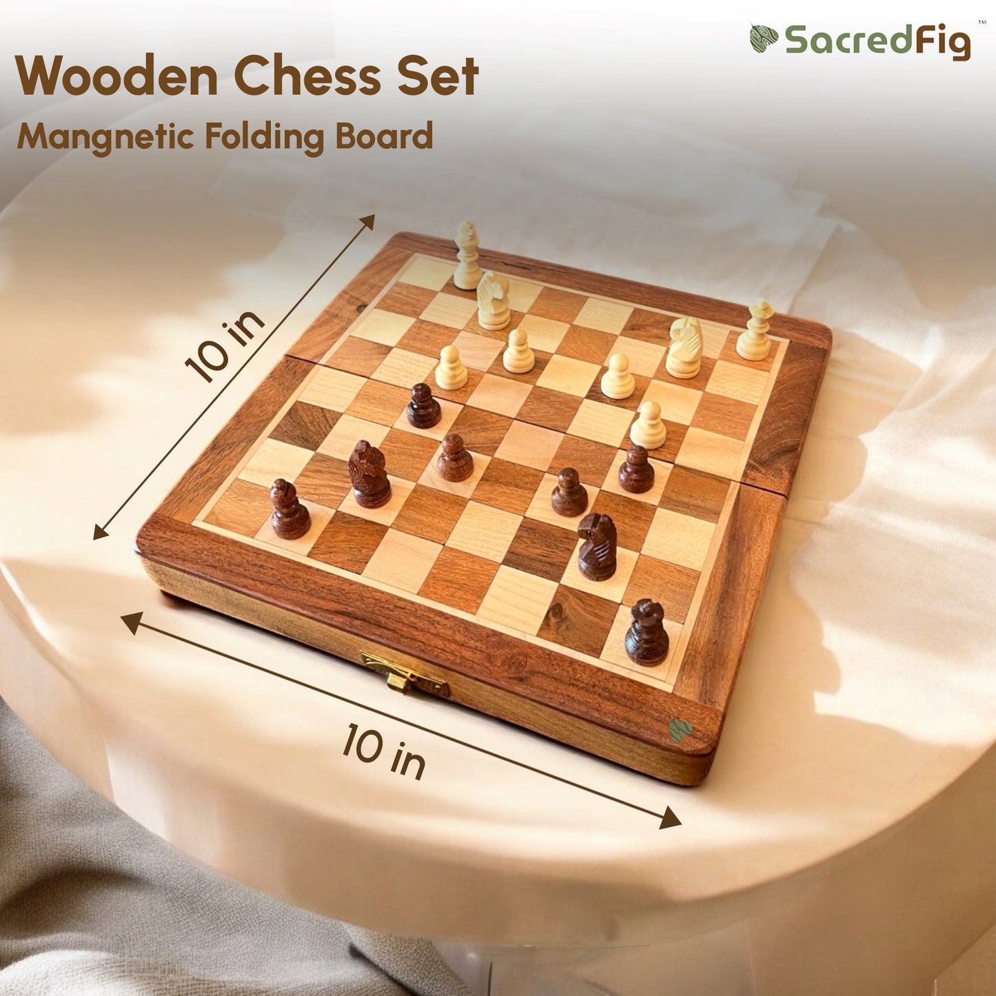 SacredFig Wooden Chess with Magnetic Board | S, M, L sizes
