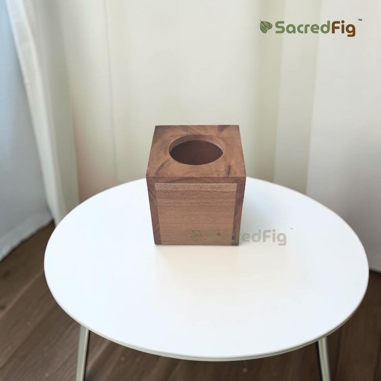 SacredFig Acacia Wood Tissue Holder Box Cubical Tissue Box | 6 x 6 In
