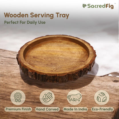 SacredFig Barkwood Serving Tray| Round Serving Tray | 10 in | 12 in
