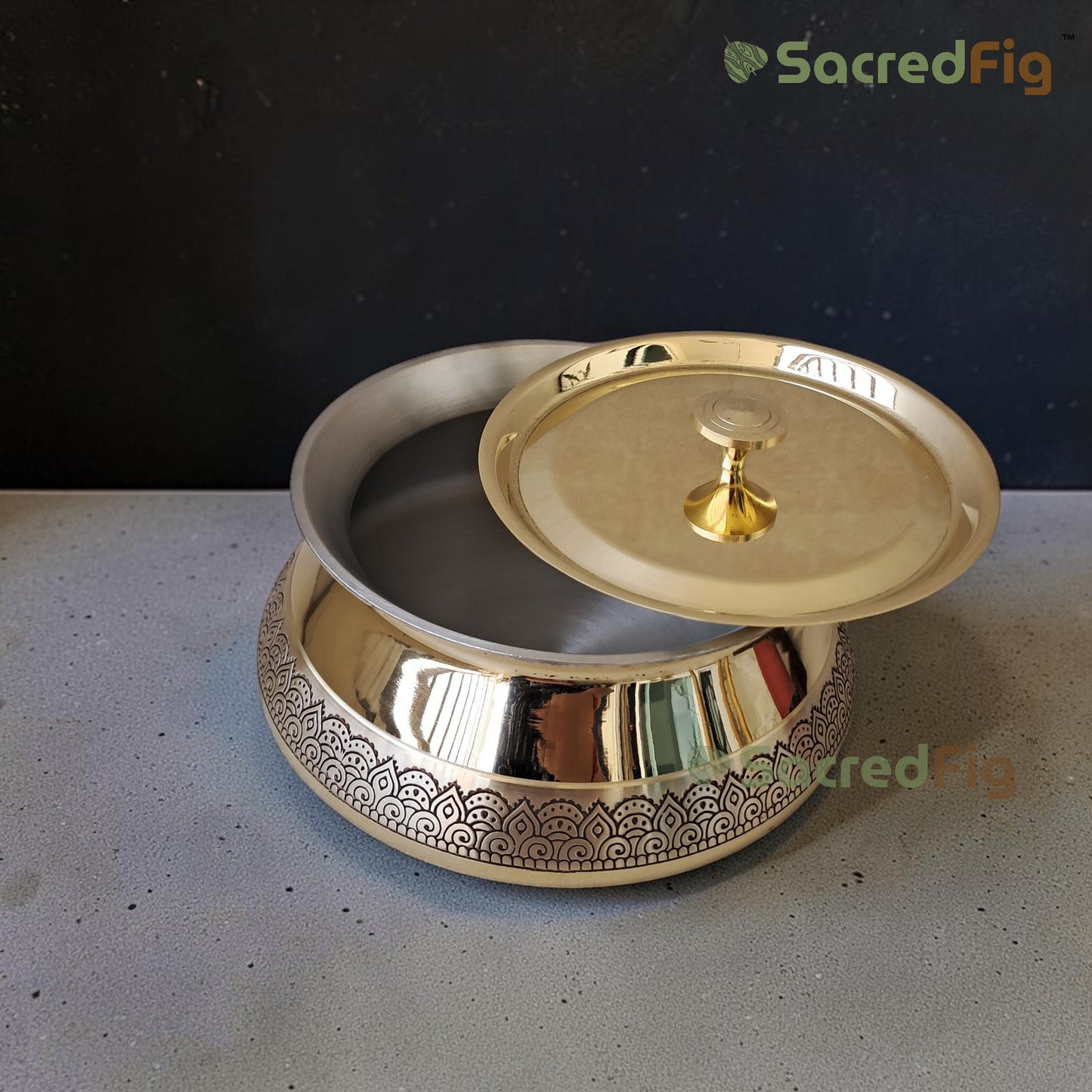 Brass Handi with Lid ( 1500 ml) | Handcrafted Traditional Cookware | Ritual Legacy Series | SacredFig