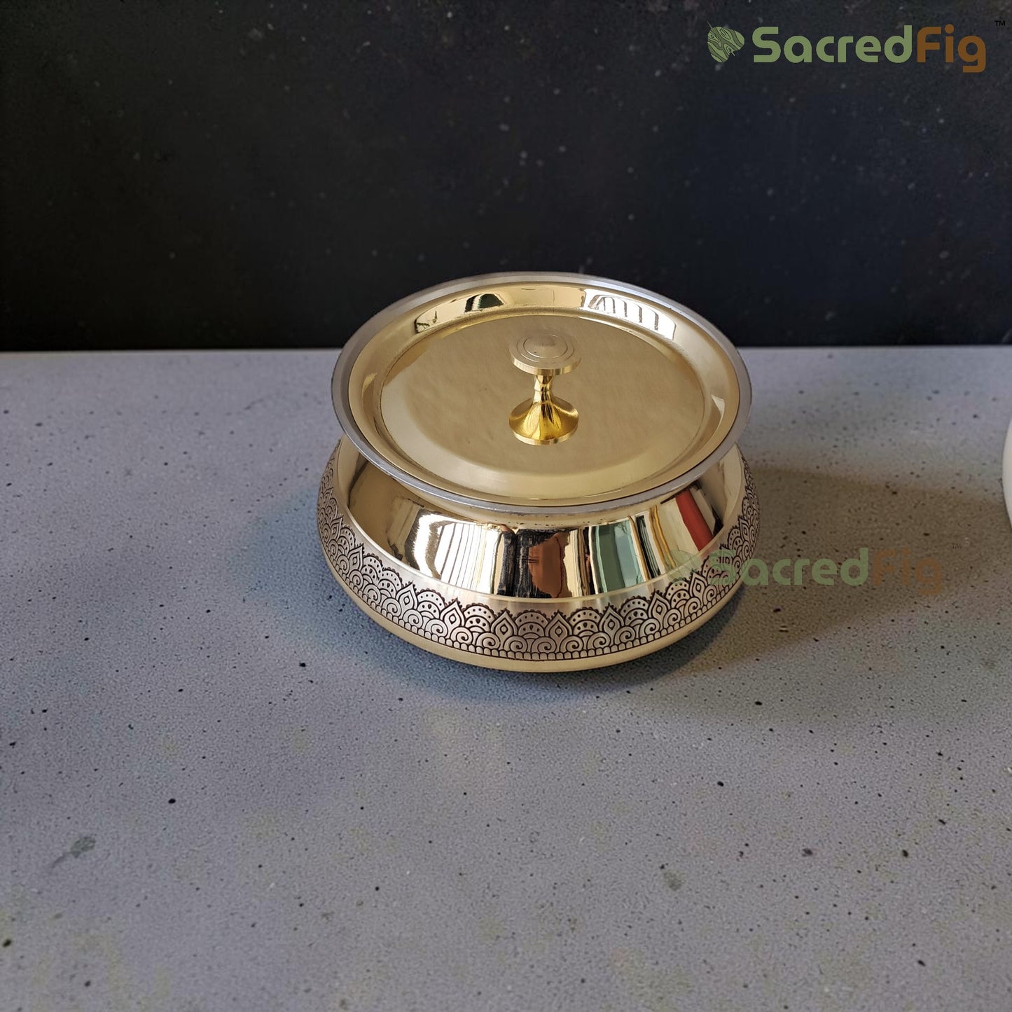 Brass Handi with Lid ( 1000 ml) | Handcrafted Traditional Cookware | Ritual Legacy Series | SacredFig