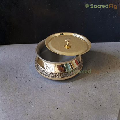 Brass Handi with Lid ( 500 ml) | Handcrafted Traditional Cookware | Ritual Legacy Series | SacredFig