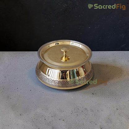 Brass Handi with Lid ( 500 ml) | Handcrafted Traditional Cookware | Ritual Legacy Series | SacredFig