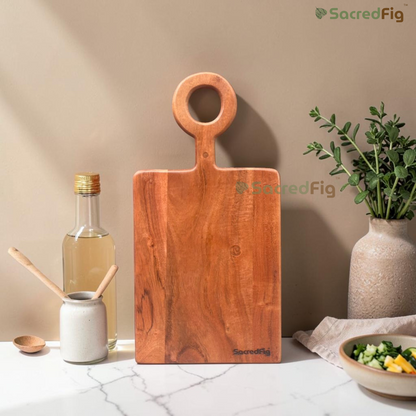 SacredFig Acacia Wood Chopping & Serving Board with Ring Handle | Wooden Cutting Board