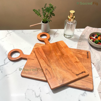 SacredFig Acacia Wood Chopping & Serving Board with Ring Handle | Wooden Cutting Board