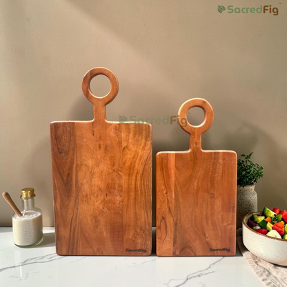 SacredFig Acacia Wood Chopping & Serving Board with Ring Handle | Wooden Cutting Board