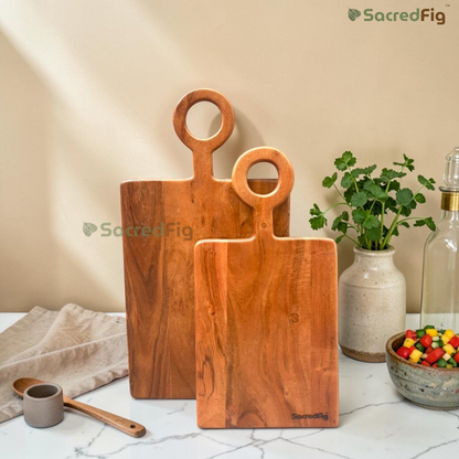 SacredFig Acacia Wood Chopping & Serving Board with Ring Handle | Wooden Cutting Board