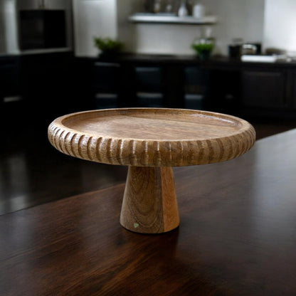 SacredFig Wooden Cake Stand – 9.5 Inch | Handcrafted Dessert Display for Serving & Table Styling