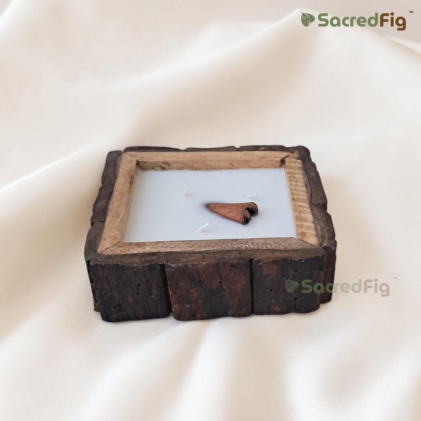 Square Barkwood Scented Candle | Home Decor by SacredFig | 6 in
