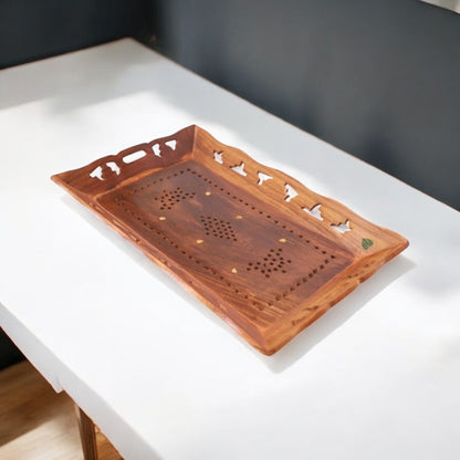 SacredFig Wooden Serving Tray | Carved Pattern (8x12in)