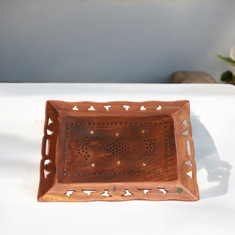 SacredFig Wooden Serving Tray | Carved Pattern (8x12in)
