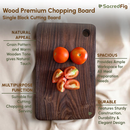 SacredFig Wooden Chopping Board for Kitchen | Solid Sheesham Wood Chopping Board | Heavy Single Block Cutting Board| 12 × 7 in