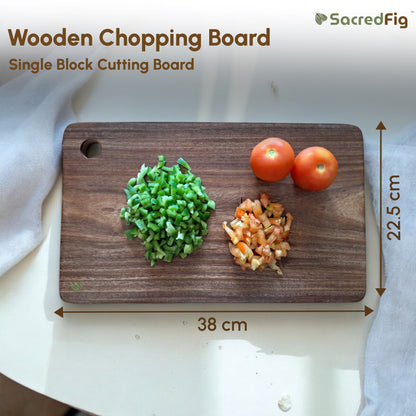 SacredFig Wooden Chopping Board for Kitchen | Solid Sheesham Wood Chopping Board | Heavy Single Block Cutting Board| 12 × 7 in