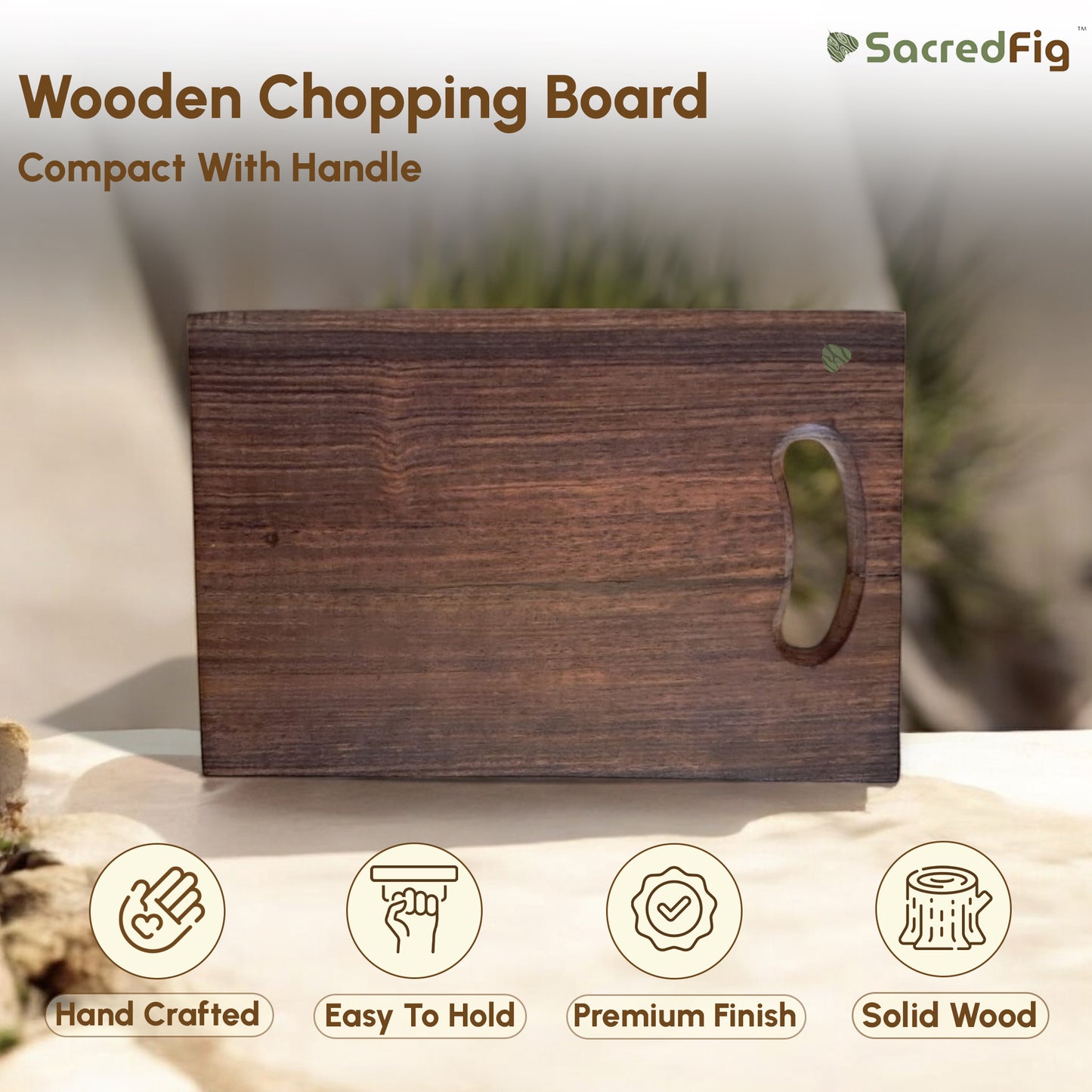 SacredFig Sheesham Wood Chopping Board | High quality solid wood chopping board | 12 × 8 in