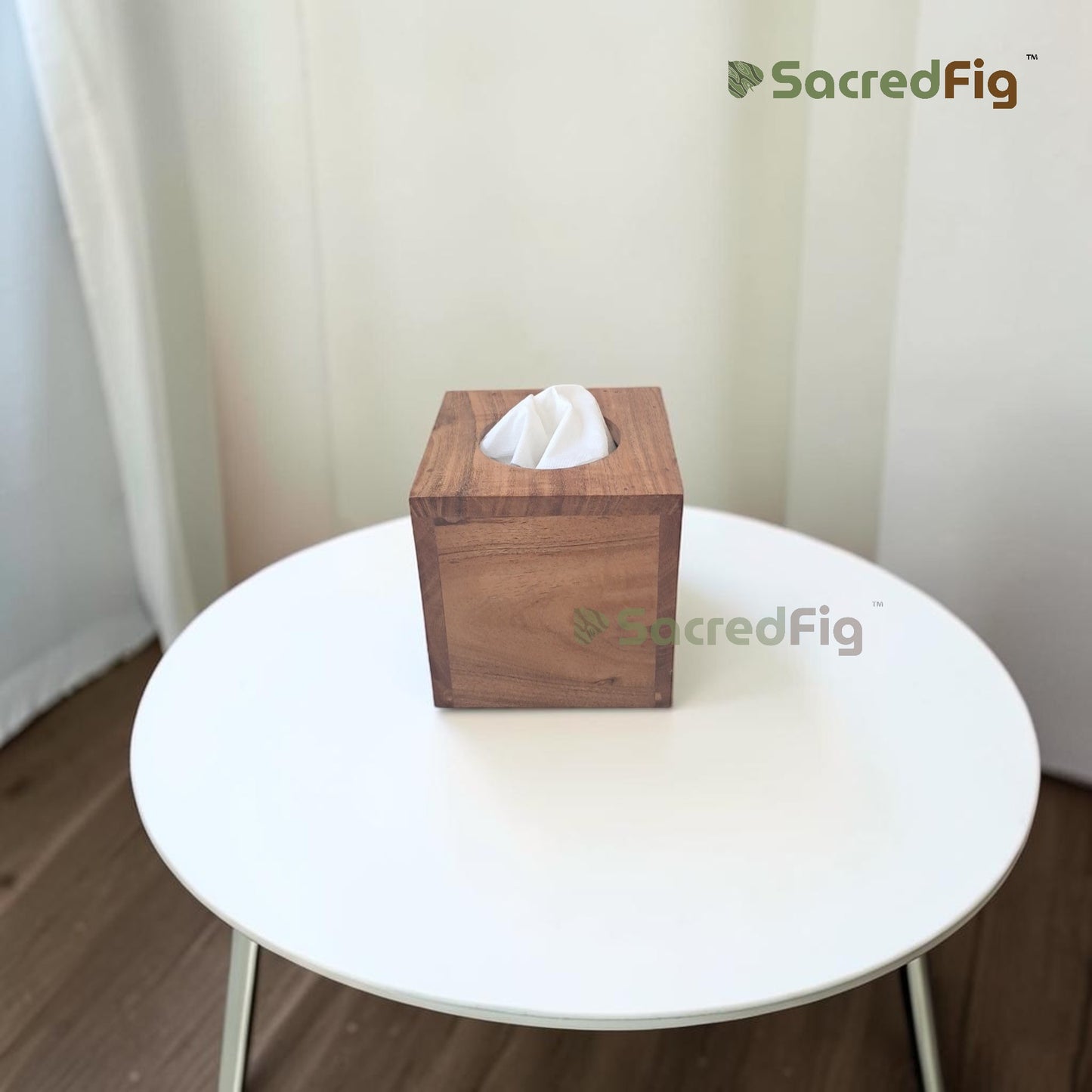 SacredFig Acacia Wood Tissue Holder Box Cubical Tissue Box | 6 x 6 In