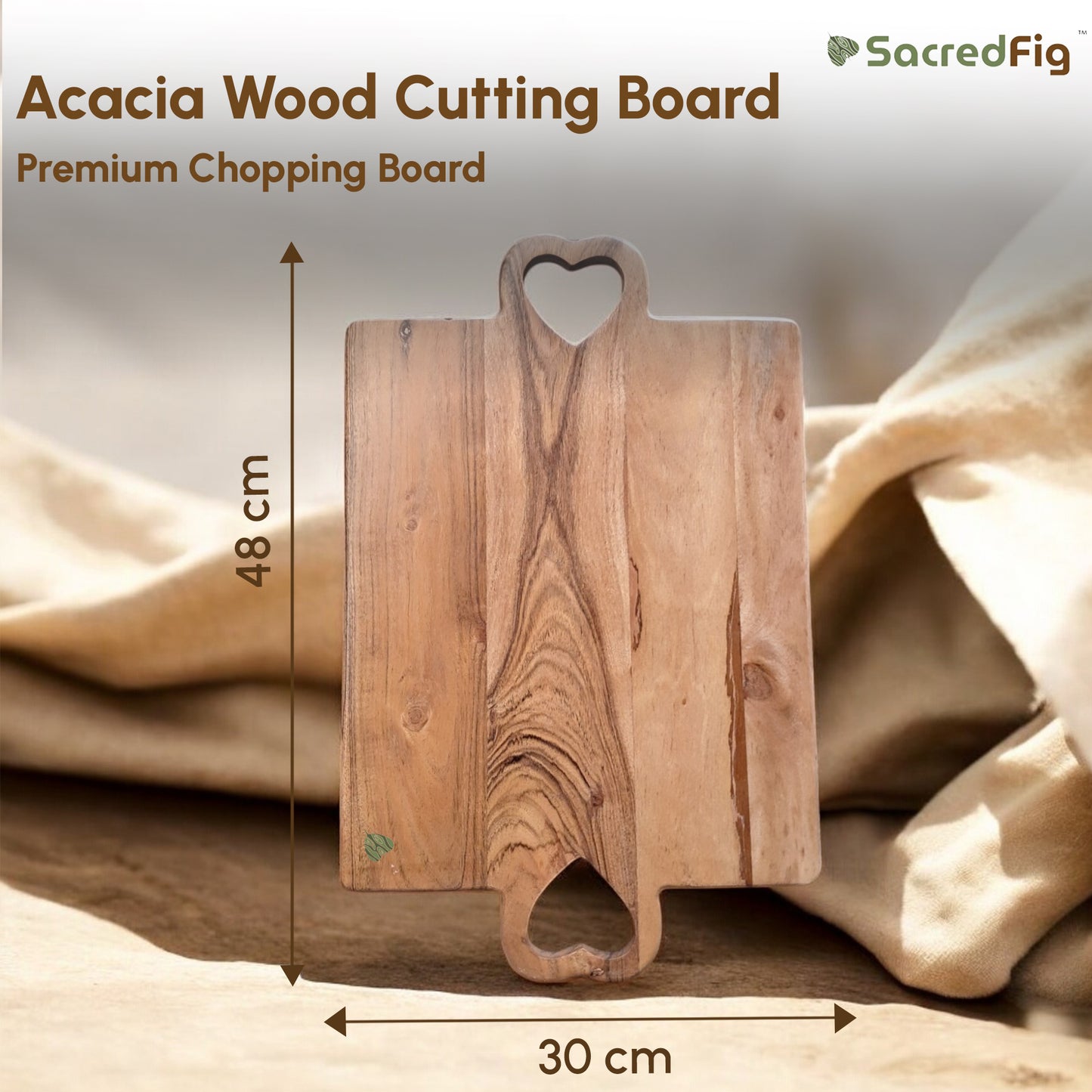 SacredFig Acacia Wood Chopping Board | High quality solid wood Cutting Board | S 16 in | L 19 in