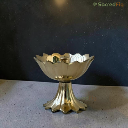 SacredFig Lotus Brass Diya | Traditional Brass Diya for Pooja & Home Temple | 2.2 In. (h)