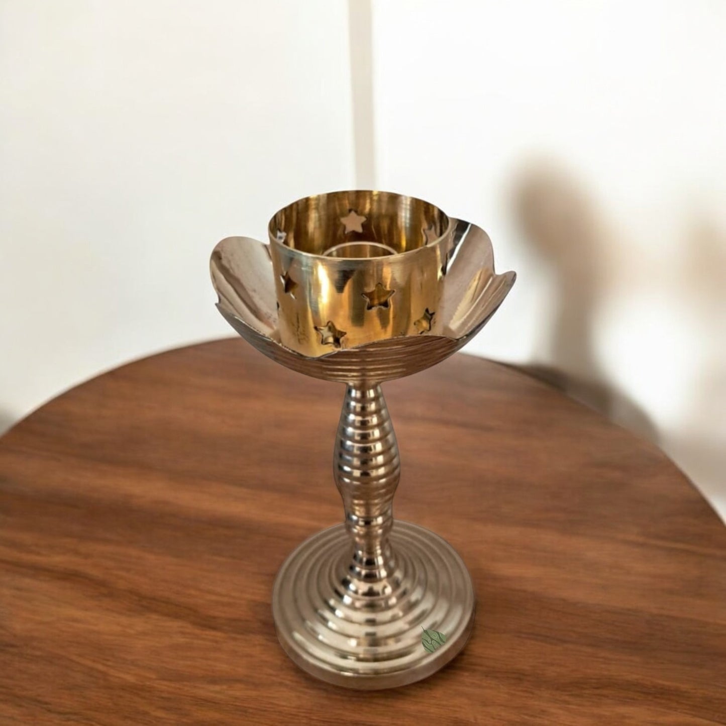 Brass Candle Stand in Flower and Star Design | 7 × 3 in