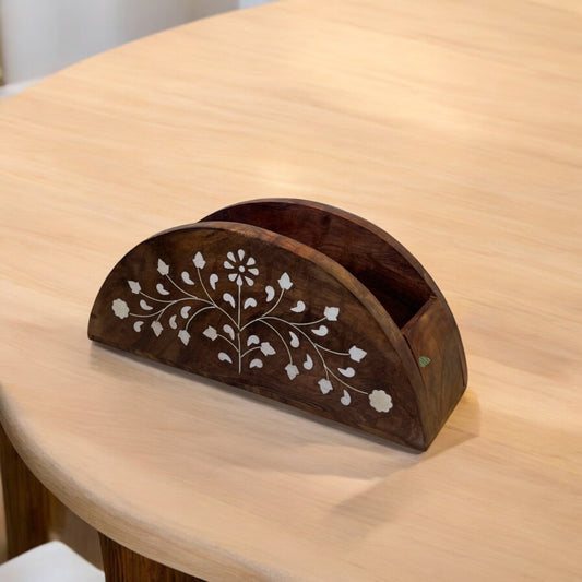 Wooden White Inlay Napkin Holder by SacredFig | 8×3 in