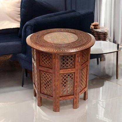 Wooden Decorative Table Set with Brass Engraving Inlaid Work | Set of 3 (12,15,18 in)