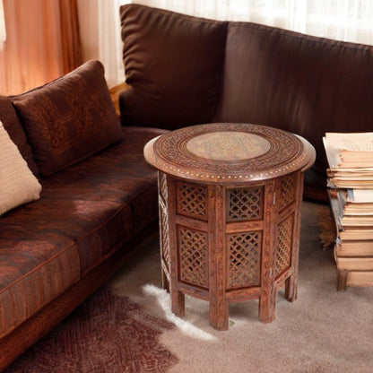 Wooden Decorative Table Set with Brass Engraving Inlaid Work | Set of 3 (12,15,18 in)