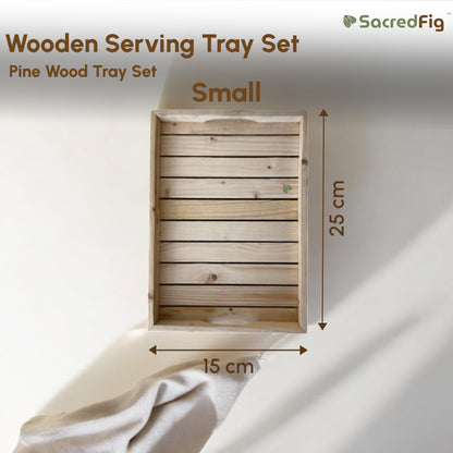 SacredFig Wooden Pine Tray Set| Serving Tray Set (Pack of 3 Trays)