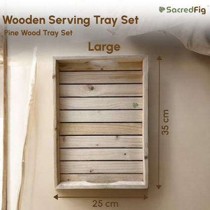 SacredFig Wooden Pine Tray Set| Serving Tray Set (Pack of 3 Trays)