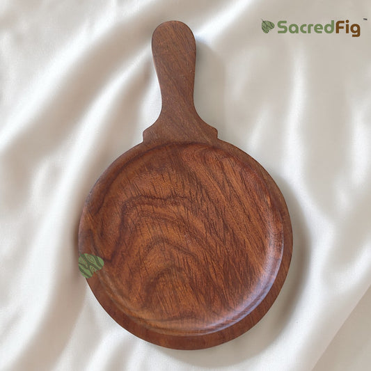 Round Wooden Serving Board with Handle – Pizza Platter