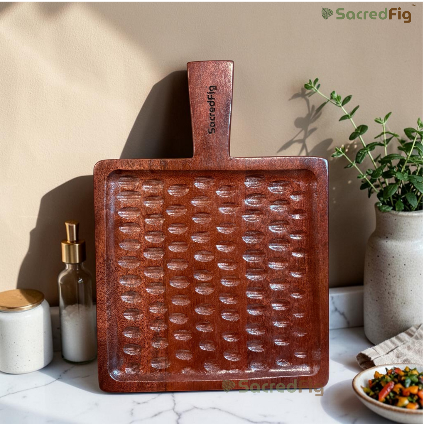 SacredFig Grove Mango Wood Serving Board & Platter with Handle