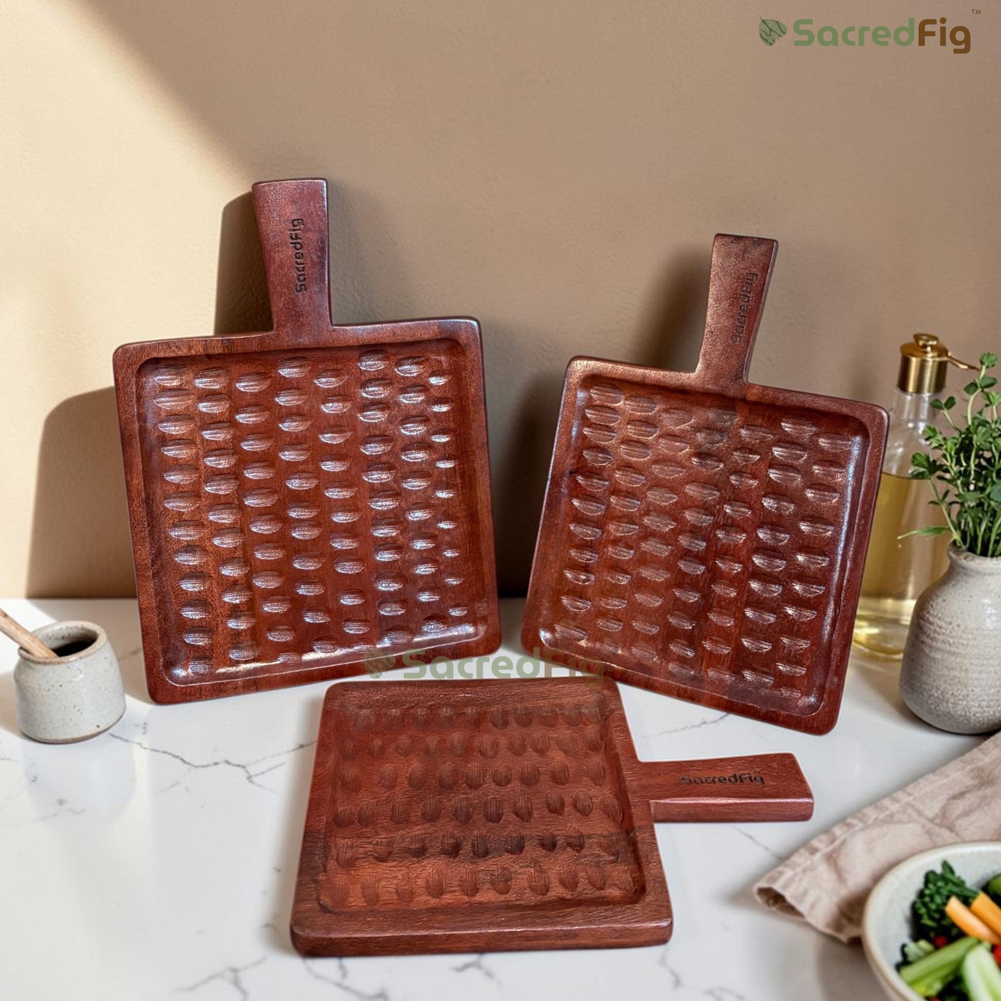 SacredFig Grove Mango Wood Serving Board & Platter with Handle