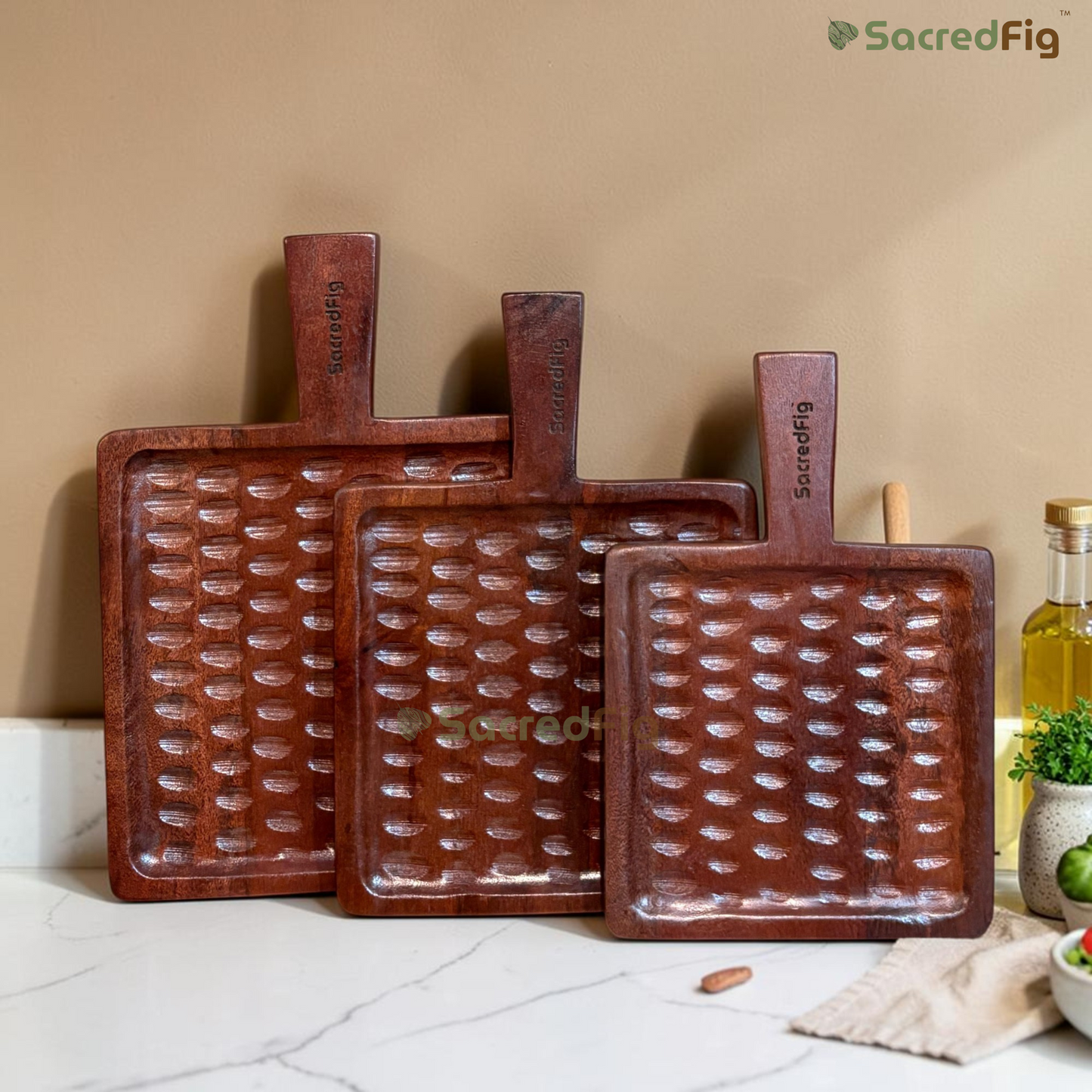 SacredFig Grove Mango Wood Serving Board & Platter with Handle