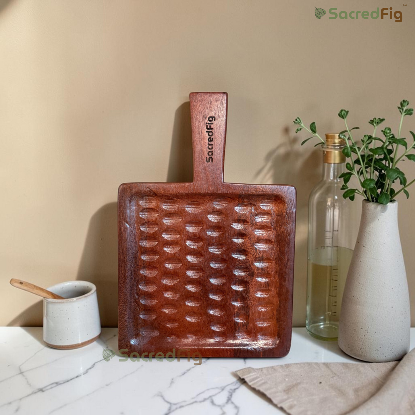 SacredFig Grove Mango Wood Serving Board & Platter with Handle