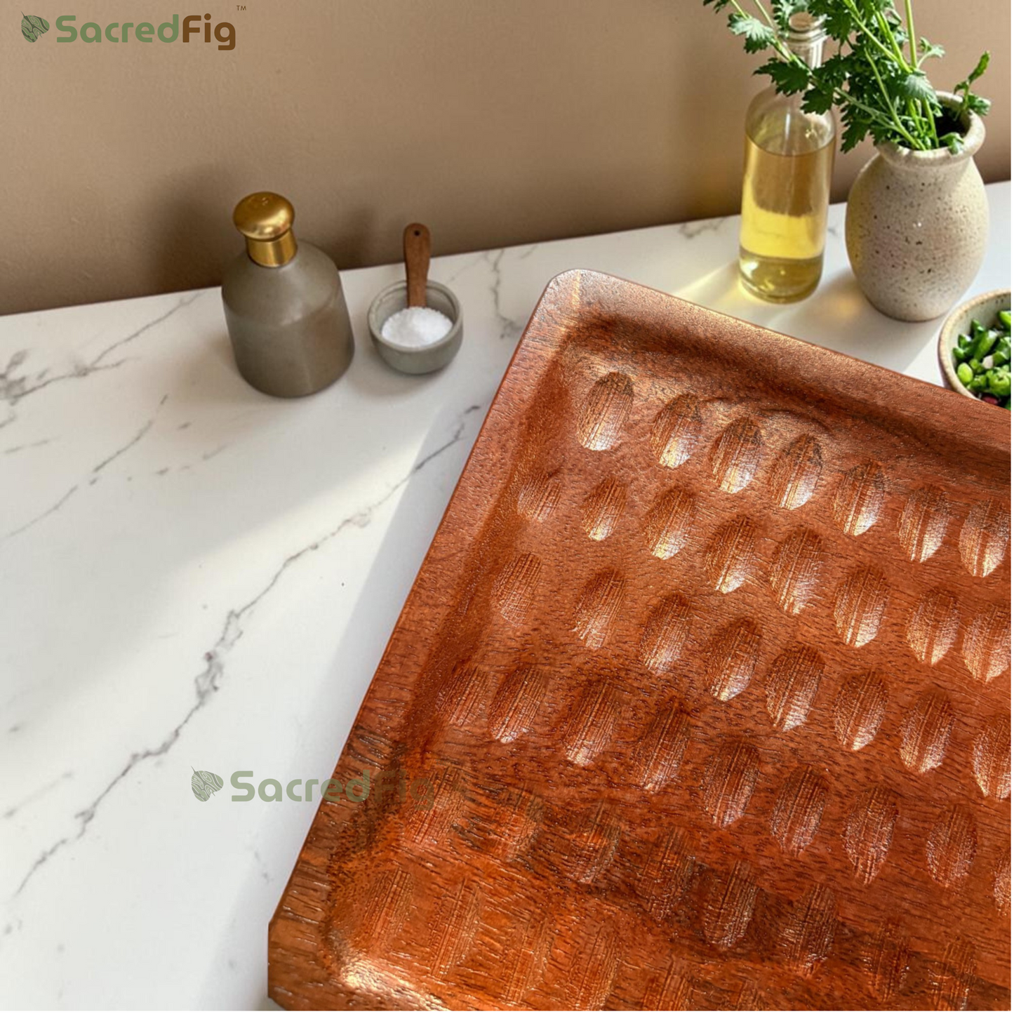 SacredFig Grove Mango Wood Serving Board & Platter with Handle