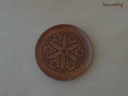 SacredFig Serving Plate and Tray| Wooden Plate| Flower Carving Tray | S, L sizes