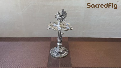 Divine Swastik Diya Holder with Peacock on top | 7 in