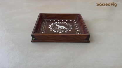 Wooden Tray for Decor & Serving | Premium Decor Floral Pattern with regal elephant motif | S, M sizes