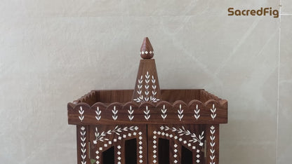 Wooden Inlaid Mandir | Premium Home Decor by SacredFig | 22 × 13 in