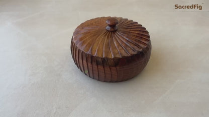 SacredFig Sheesham Wood Chapati Box – 20 cm | Handcrafted Roti Hot Case with Lid | Elegant Kitchen & Dining Storage