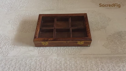 Sheesham Wood Multipurpose Box for Kitchen and Table | 6 Removable compartments | 11×8 in