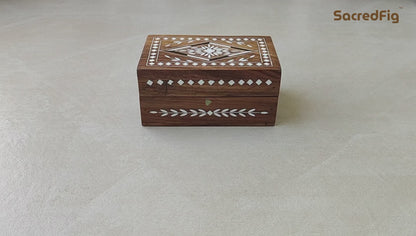Wooden Inlay Work Gift Box in Geometric Diamond Pattern | 6×4 in