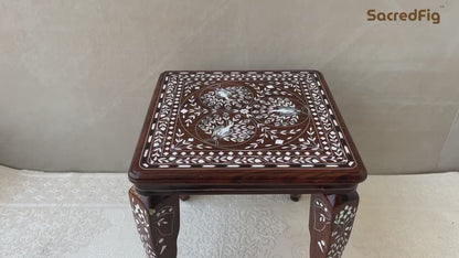 SacredFig Premium Wooden Decorative Square Table with Peacock motif , 12 in