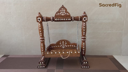 Premium Decorative Swing | Lord Krishna's Swing in beautiful floral handcarved work | 14 × 13 in