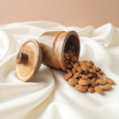 SacredFig Acacia Wooden Jar Set – Set of 2 | Airtight Lid | Handcrafted Storage for Dry Fruits, Snacks & Treats
