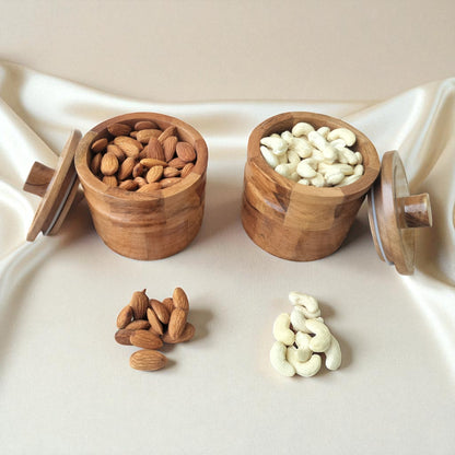 SacredFig Acacia Wooden Jar Set – Set of 2 | Airtight Lid | Handcrafted Storage for Dry Fruits, Snacks & Treats