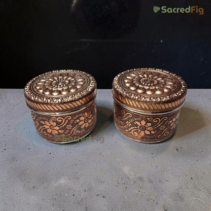 SacredFig Stainless Steal Retro Jar - Set of 2 | Elegant Floral Storage Container | Perfect for Gifting & Home Organisation