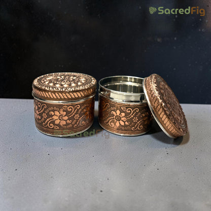 SacredFig Stainless Steal Retro Jar - Set of 2 | Elegant Floral Storage Container | Perfect for Gifting & Home Organisation