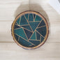 Round Wooden Tray with Teal Blue Geometric Pattern | Bark Wood Resin Decorative Tray | 12 in (d)