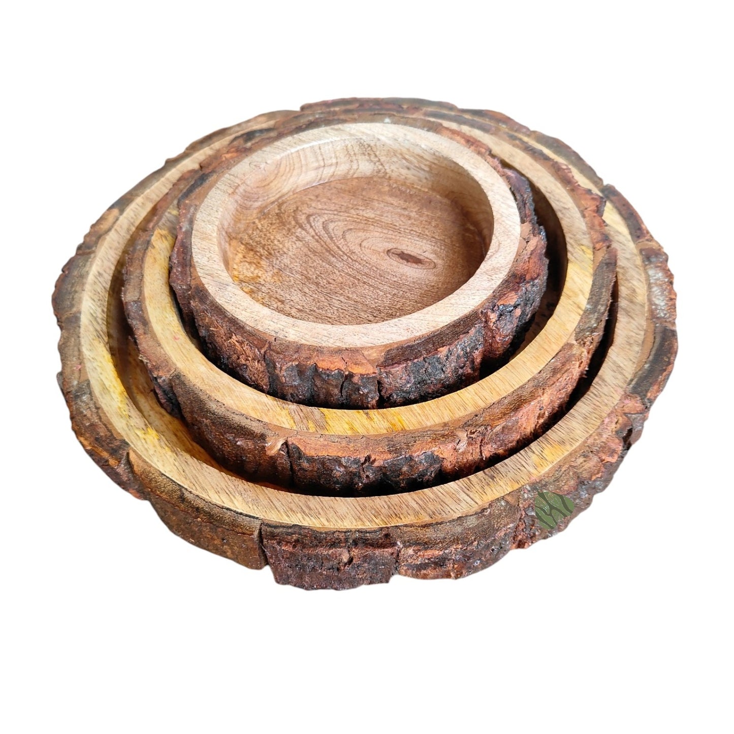 SacredFig Rustic Mango Round Wood Trays| Set of 3 Serving and Decorative Trays | S,M,L sizes